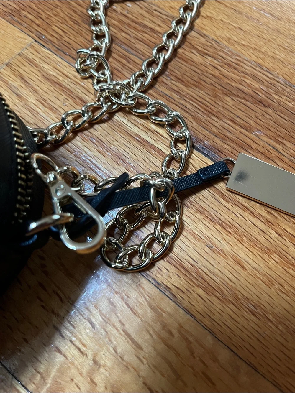 GUESS Black Heart Crossbody with Gold Chain Detail